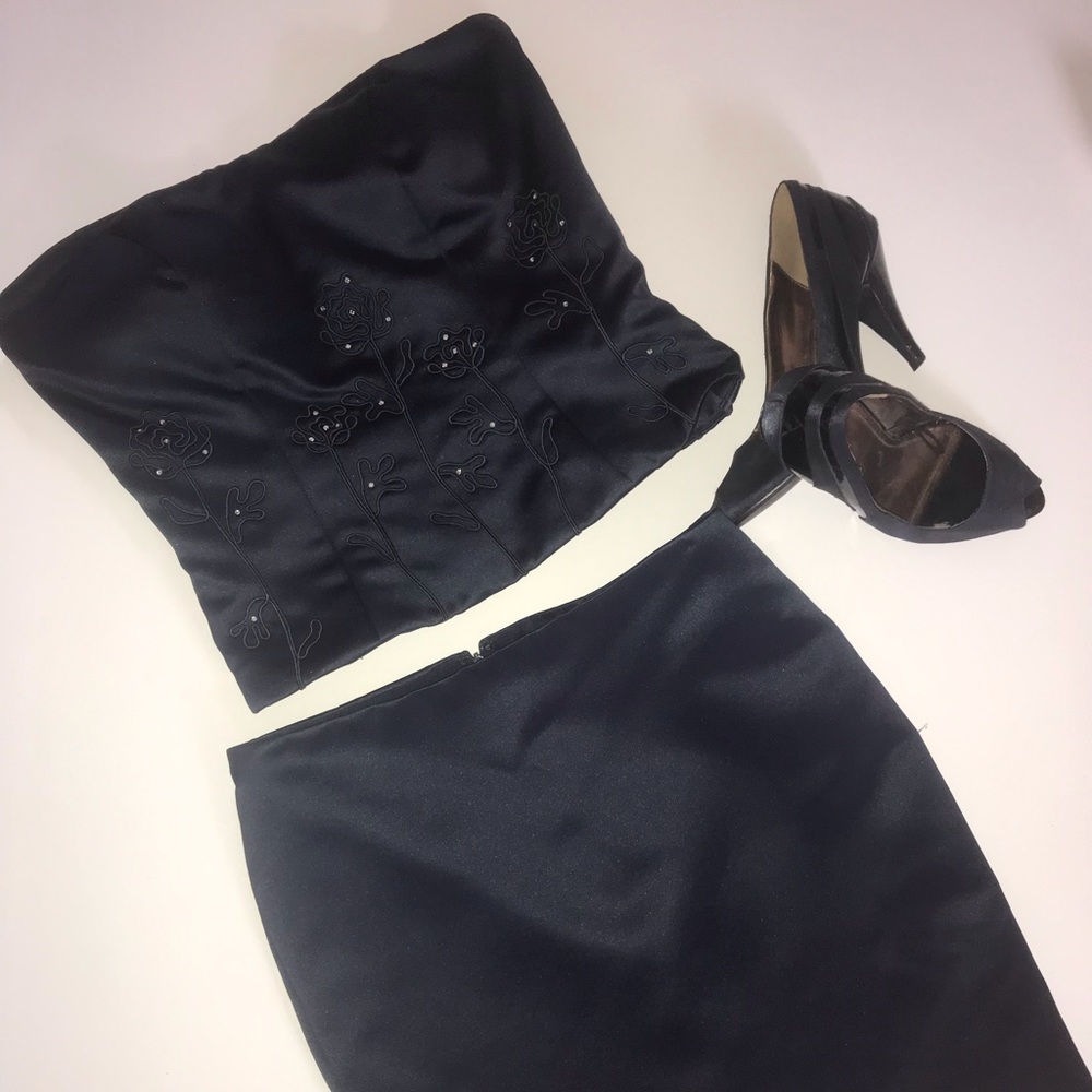 Navy blue strapless Two piece pencil skirt dress